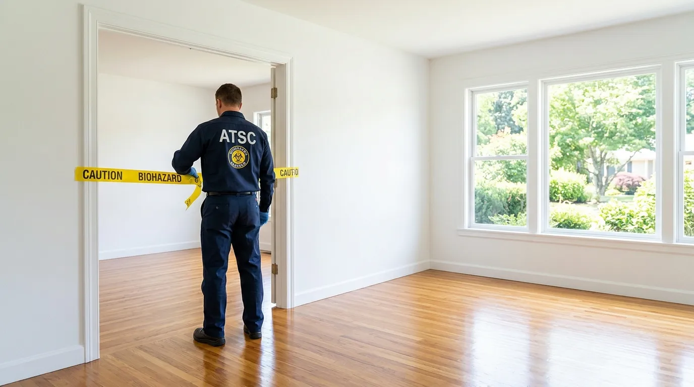 Certified biohazard cleanup crew performing Decomposition Cleanup in Hitchcock